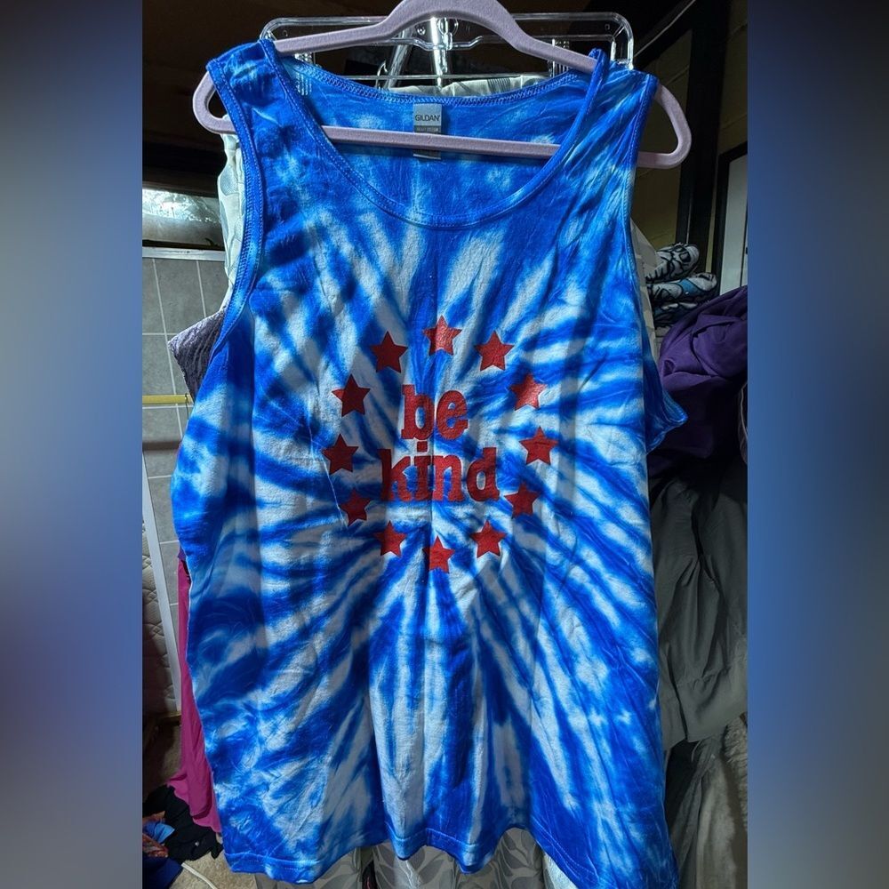 Sunshine Sisters Be King red White Blue 2X gildan Tank Top Hand Dyed New